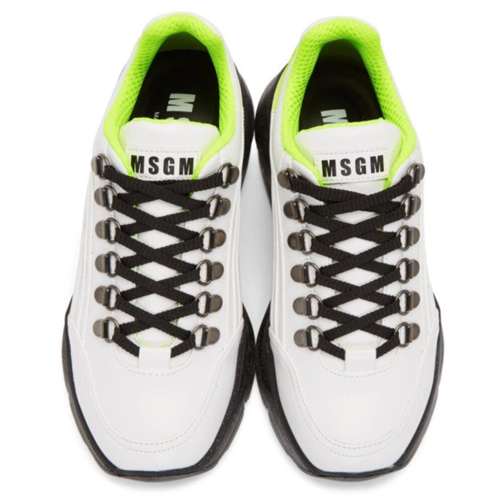 MSGM "Never Look Back" White Sneakers with Black & Neon Green size EU 40